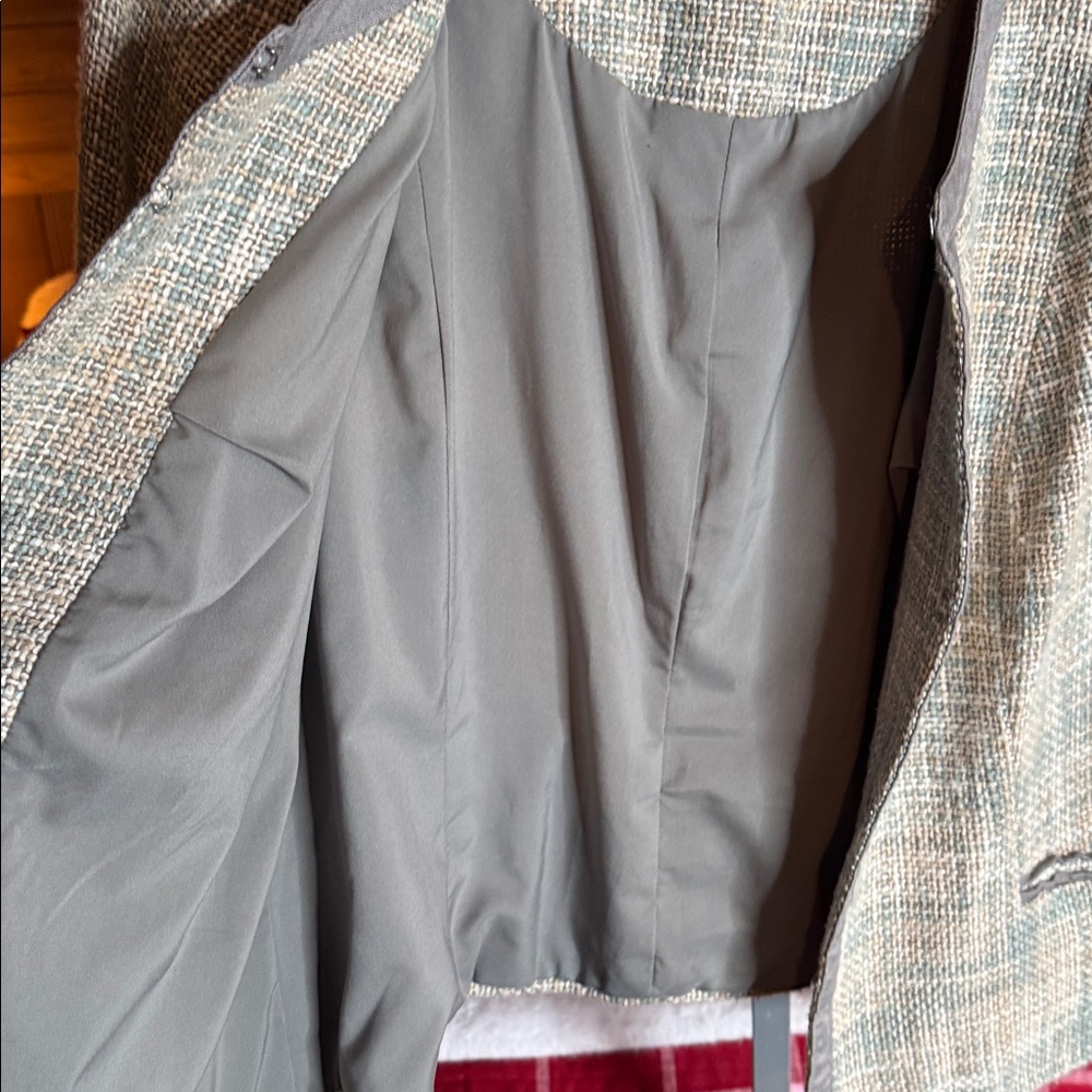 Liz Claiborne Tweed Jacket Vintage Blazer Neutral Open Front Textured Career - Picture 6 of 7
